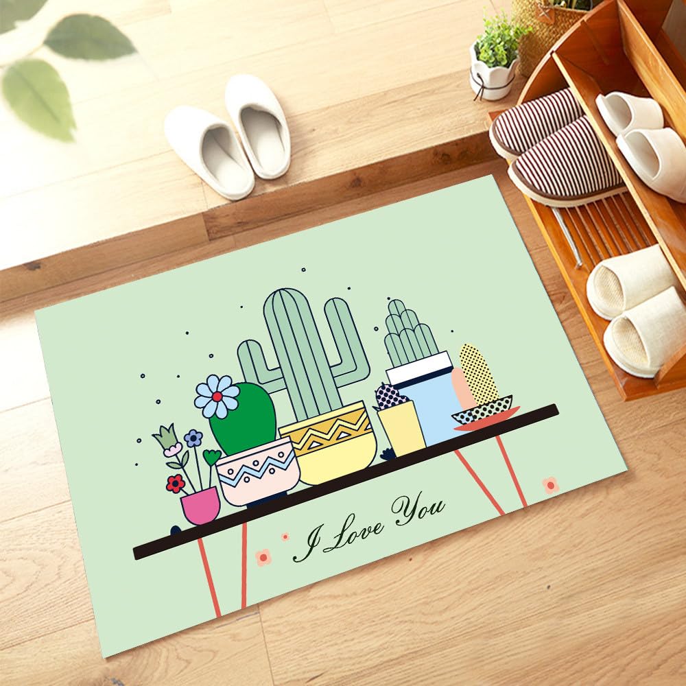 Tapis d'entree antiderapant cactus pour une decoration de cuisine et couloir moderne