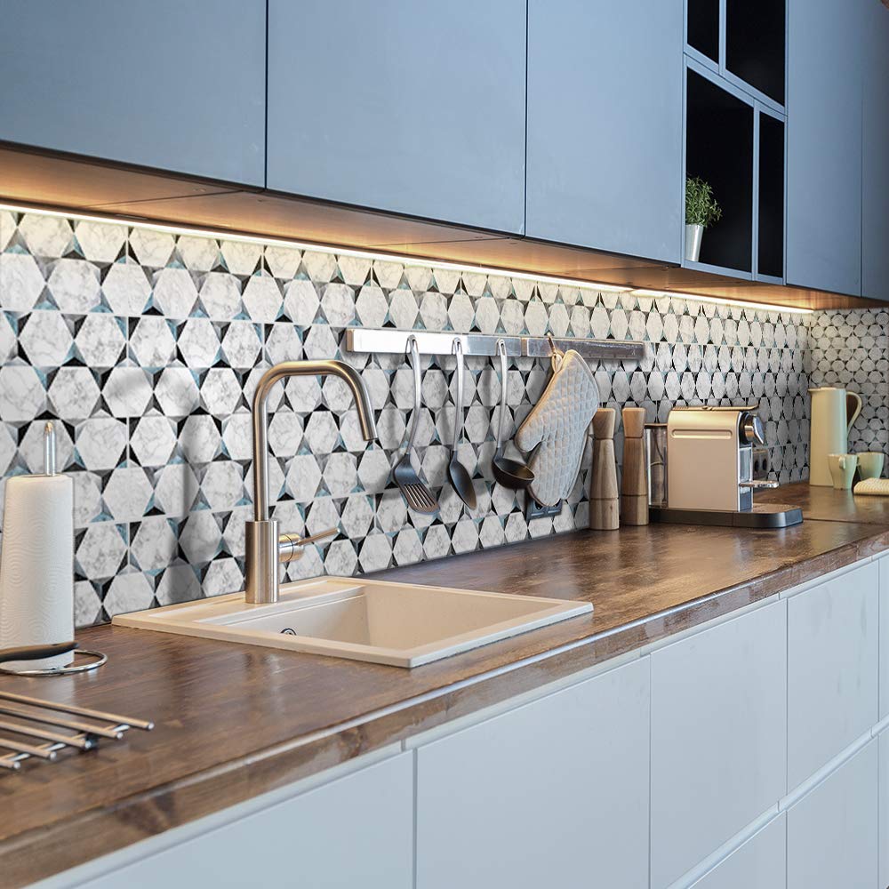 Alwayspon 30Pcs Peel&Stick Wall Tile Transfers Sticker for Home Decor, 20x20cm Self-Adhesive Splashback Tile Decals for Living Room Kitchen Bathroom Decor, Metallic Grey Marble โ image 1
