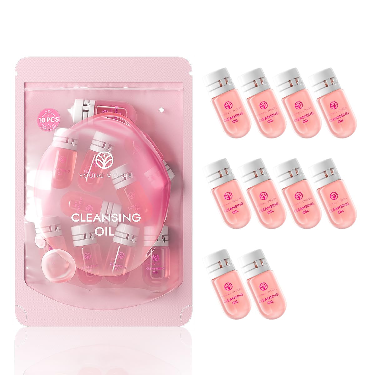 Mini Cleansing Oil Portable 2ml Capsule 10 Bottles for Travel & Business Trips, 2-in-1 Cleanse & Hydrate, Rose Scent Makeup Remover, Gentle Skincare for All Skin Types (10)