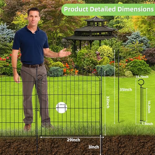 Image of Decorative Garden Fence 32in (H) x12ft (L), 5 Pack No Dig Fence Animal Barrier for Dog with Lock, Arched Flower Bed Edging, Wire Border Panel Fencing for Yard Patio Outdoor Decor