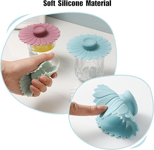 Miniatura 6 de Juego de 3 fundas de silicona con diseño de girasol para tazas, tazas, teteras, fundas flexibles para tazas, tapas de tazas calientes para café y té