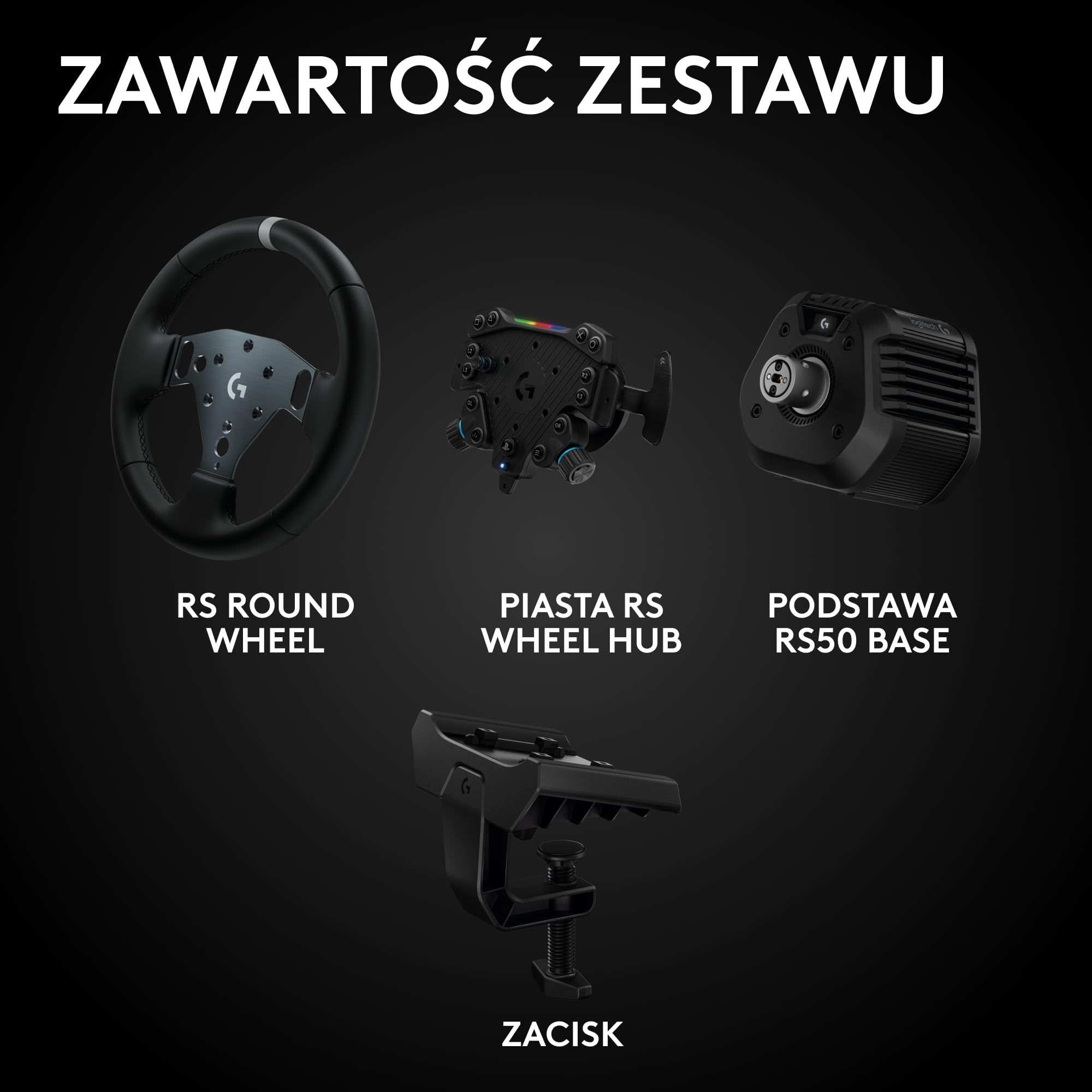 Logitech G RS50 System, 3-szt zestaw do symulatorów wyścigów | Baza RS50 direct drive 8Nm, RS Wheel Hub, 13 przycisków, kierownica RS Round Wheel 28 cm – PS5/PS4/PC - Czarny