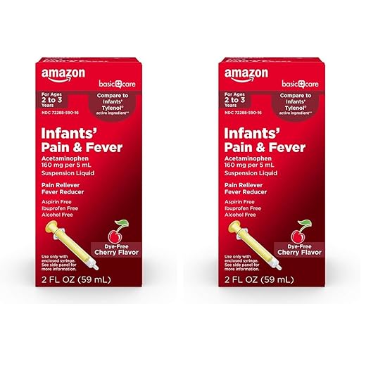 Amazon Basic Care Infants' Pain & Fever, Acetaminophen 160 mg per 5 mL, Suspension Liquid, Dye-Free Cherry Flavor, 2 fl oz (Pack of 2)