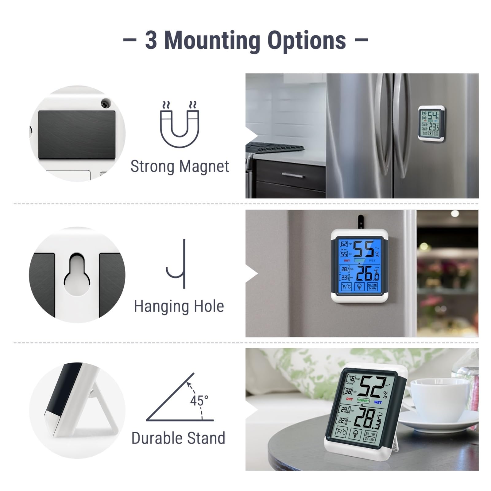 Thermomètre Numérique Intérieur Hygromètre Écran Tactile Rétro-éclairage Capteur De Température D'humidité Station Météo For La Maison Précis Rapide Surveillance Temps Réel