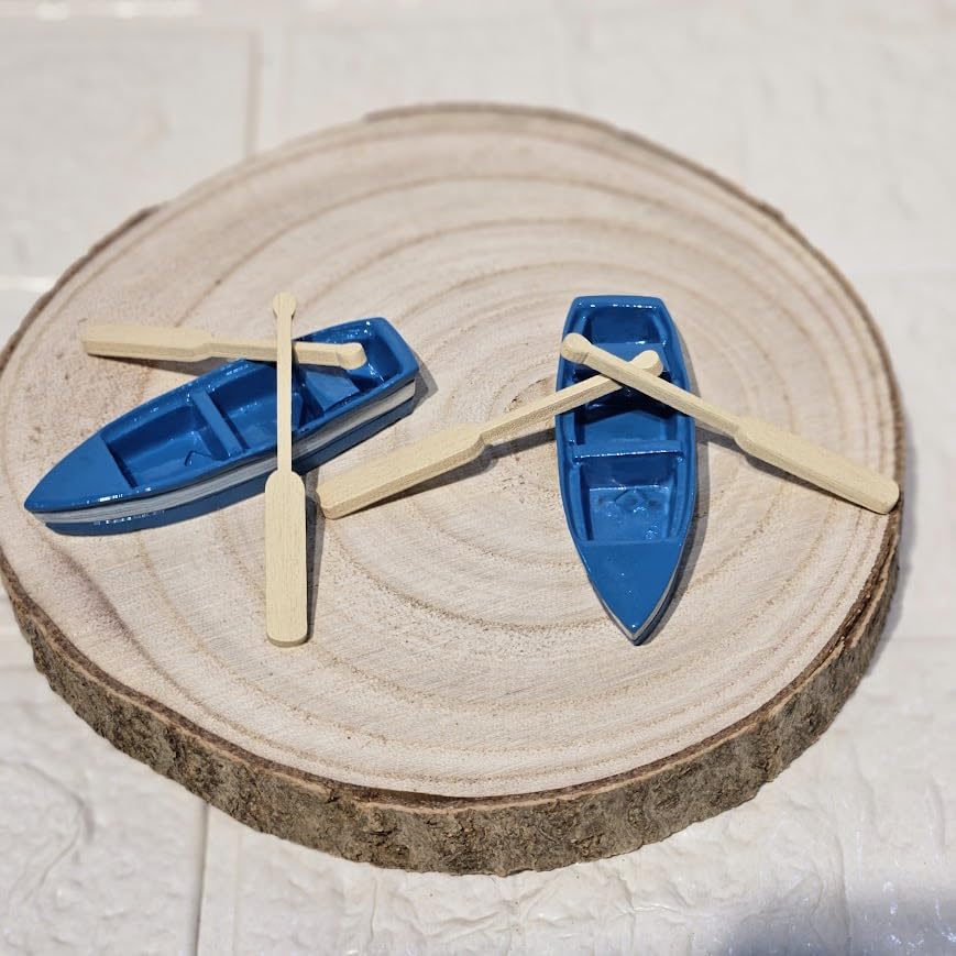 Image of Miniature Boats with Oars - Set of 2 | Miniature Garden Decor Accessories | Dollhouse Miniatures | Fairy Garden Props for Kids & Craft Lovers