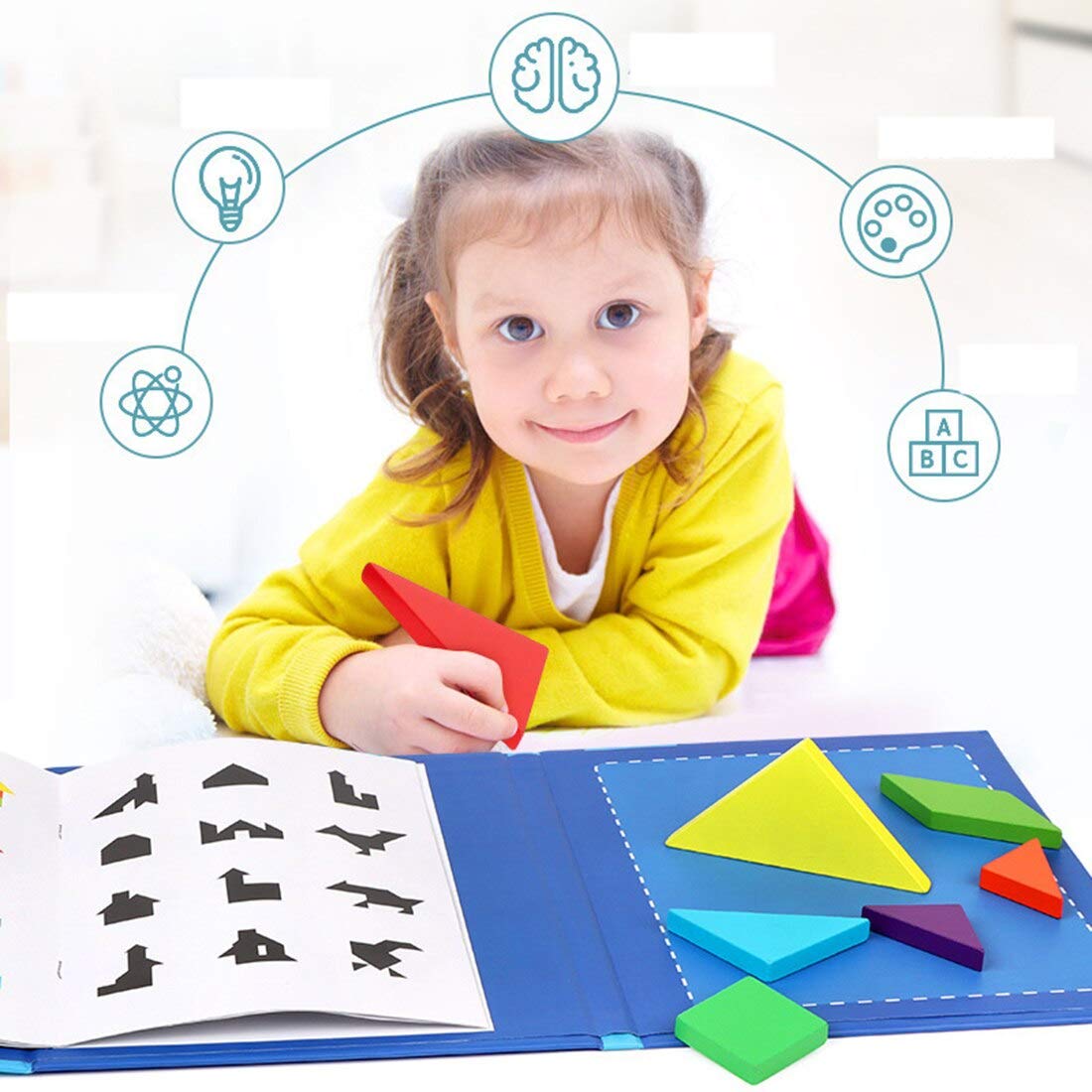 Vibgyor Vibes™ Wooden Magnetic Tangram Travel Game Educational Book for Children-Pack of 1 2