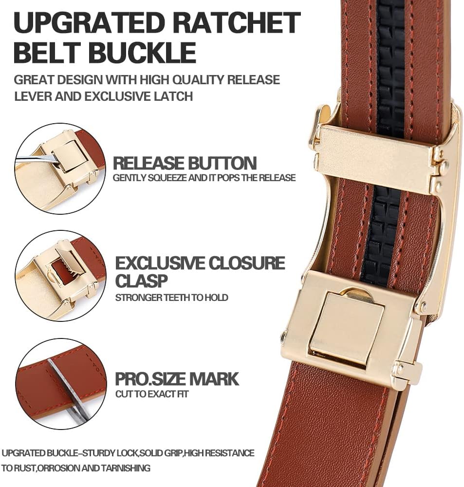 DOOPAI Men's 2 Pack Ratchet Dress Belt - Adjustable 1 3/8" Genuine Leather, Size Length Can Be Cut, With Gift Box - Image 4