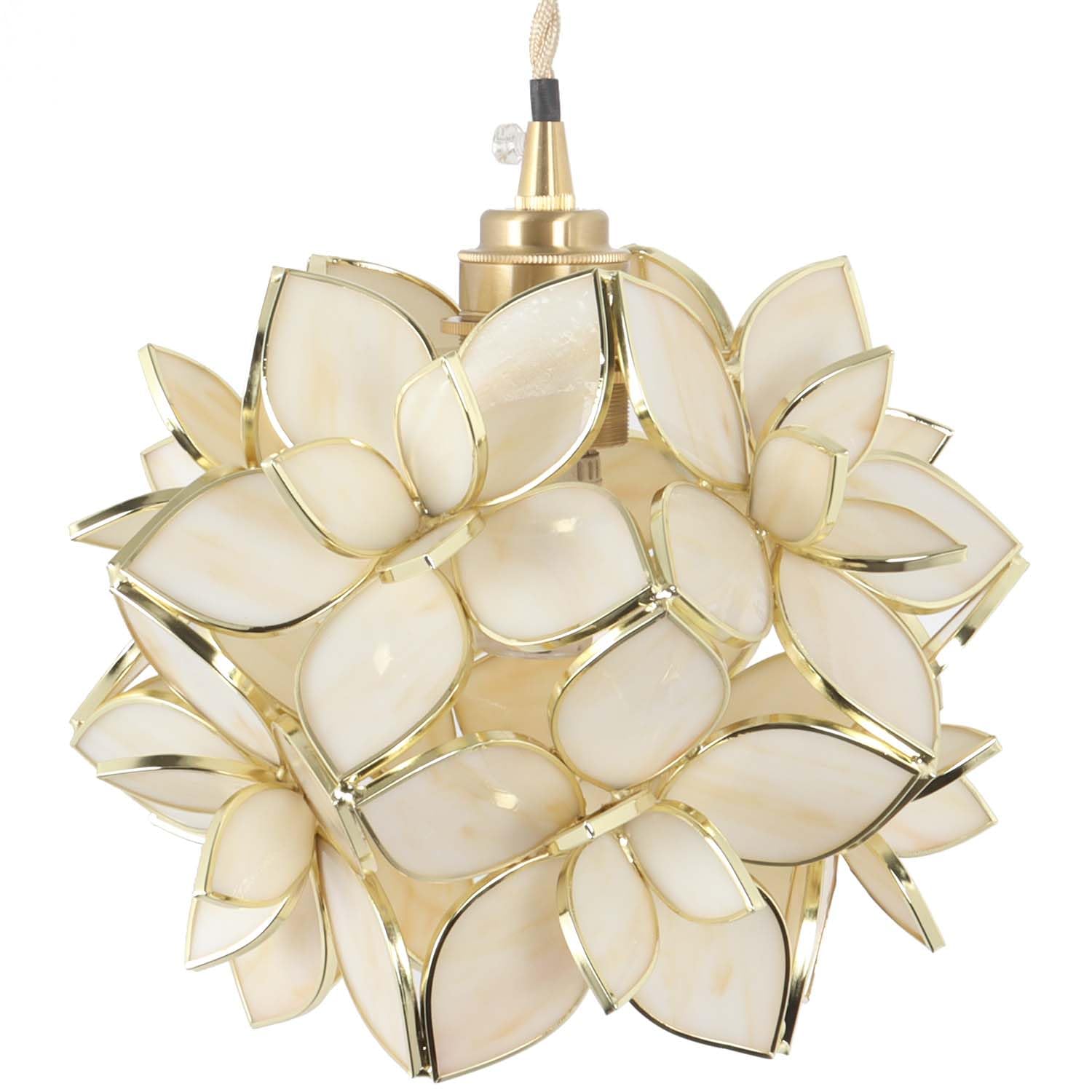 Bieye L31030 Petals Tiffany Style Stained Glass Ceiling Pendant Light for Home Decoration (Cream White, 8" Rose Lily)