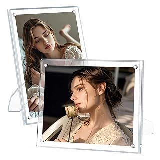 Egofine 6x8 Acrylic Frames 2 Pack, Clear Picture Frames with Stand, Magnetic Acrylic Photo Frames for Tabletop Display Horizontally or Vertically - Amazon product rated Grade B
