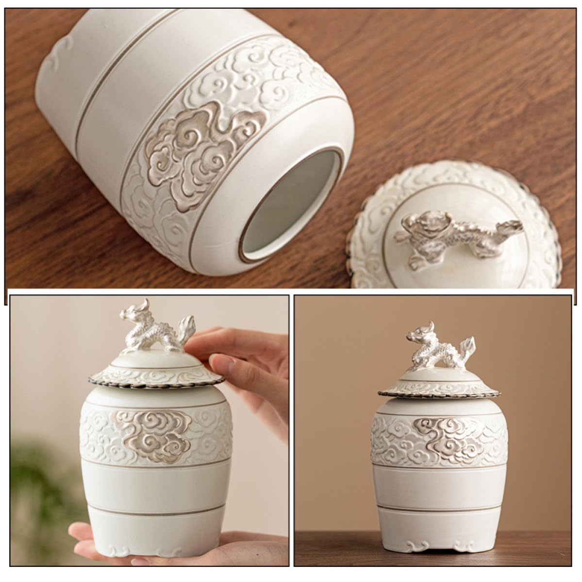 Contenedor de Terrones de Azúcar y Botes de Té para Té Suelto de Cerámica Beige Capacidad de 500ml Sello Hermético y Estilo Tradicional Chino para Almacenar