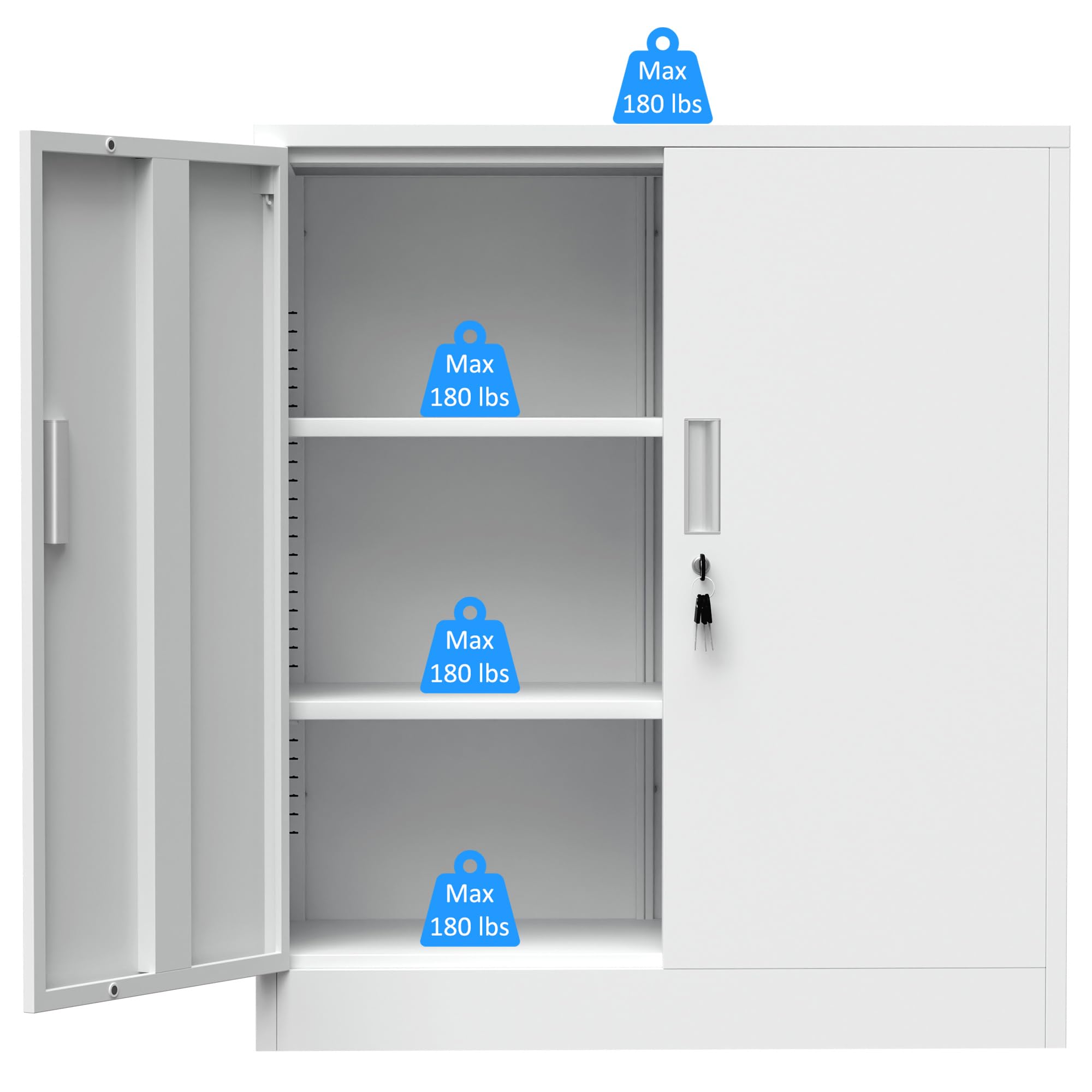 iJINGUR Armario de Metal para archivadores de Oficina, de Almacenamiento, de Metal con Puertas con Cierre y 2 estantes Ajustables 92 x 80 x 40 cm (Blanco)