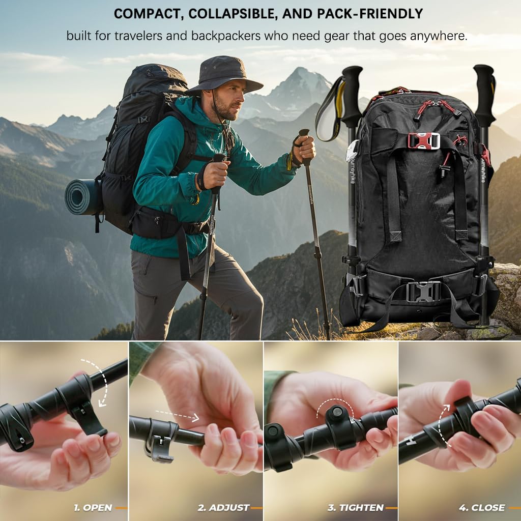 Trekkingstöcke Carbon Ultraleicht 169 g, Teleskop Wanderstöcke 63–135 cm | Teleskop Wanderstöcke 63–135 cm, Eva-Griff & Zubehör, Nordic Walking Stöcke Damen Herren, Gehstock für Wandern & Bergsport