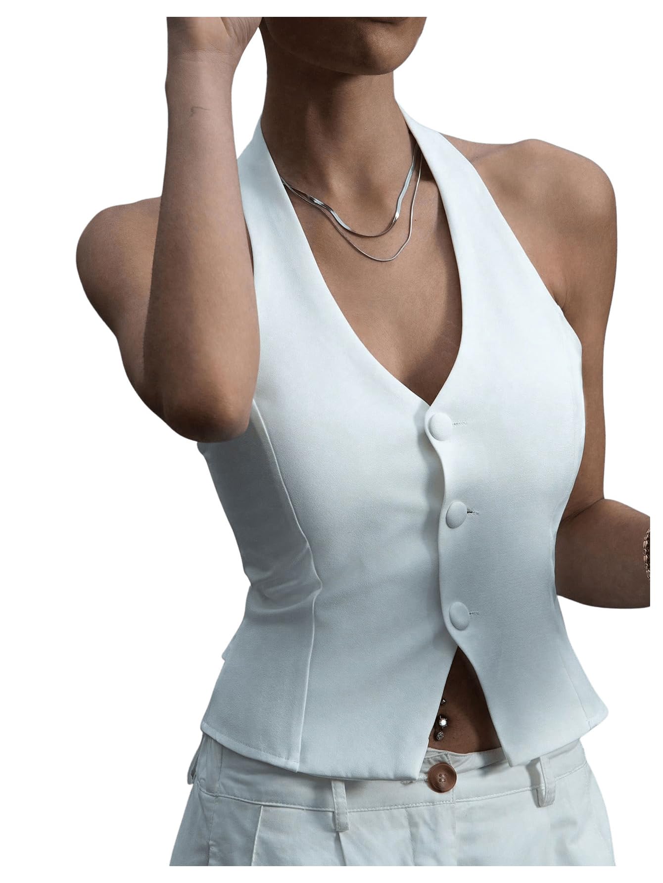 soly hux Women's Button Down Suit Vest Halter V Neck Backless Waistcoat Sleeveless Tank Tops-picture-36