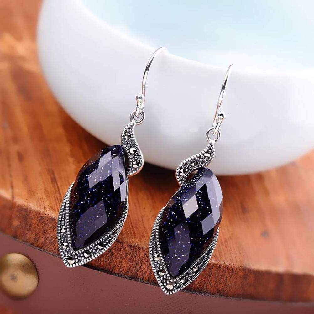 IUokLU ladies earrings,Earrings Eardrop Earrings For Women Vintage Earrings S925 Sterling Silver Jewelry Red Garnet Earrings Handmade Garnet (Blue Sandstone 925 silver)
