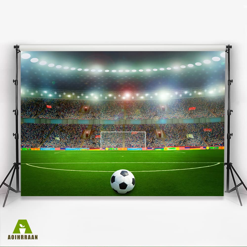 Aoihrraan 3,5x2,5m Calcio Campo Sfondo Calcio Corte Partita Faretti Stadio Gioco Fotografia Sfondo Sport Tema Festa Arredamento Ragazzi Compleanno Video Servizi Fotografici Ritratto Foto Studio Prop