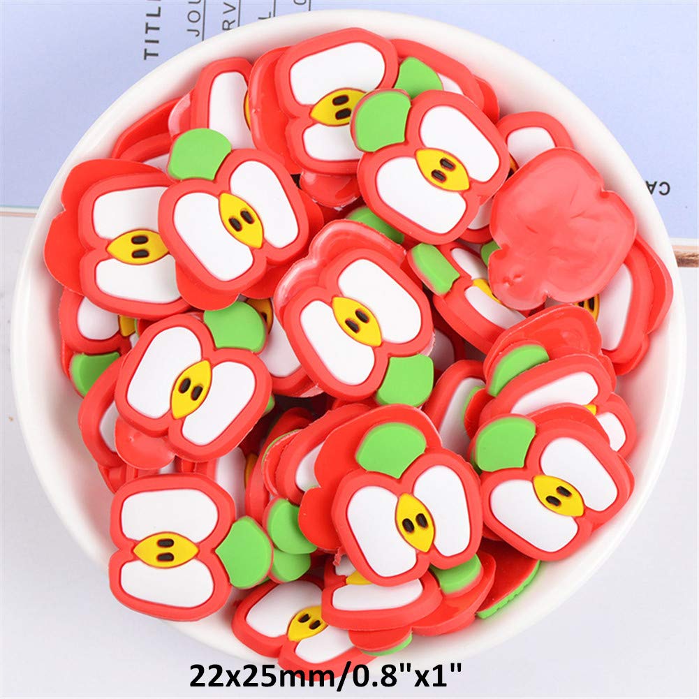 50 Pack Cute Fruit Vegetable Resin Charms Flatbacks Buttons Polymer Clay Beads for Miniature Fairy Garden Hair Accessories Jewelry Making Home Decorations(Red Apple) - Image 2