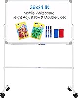 Vista 1 de H-Qprobd Magnetic Dry Erase Board with Stand Double-Sided Mobile Whiteboard - 36"x24" Adjustable Height Rolling White Boards on Wheels for Kids &