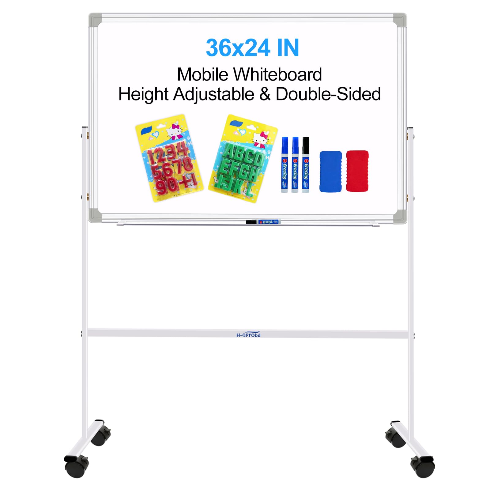 H-Qprobd Magnetic Dry Erase Board with Stand Double-Sided Mobile Whiteboard - 36"x24" Adjustable Height Rolling White Boards on Wheels for Kids & Adults