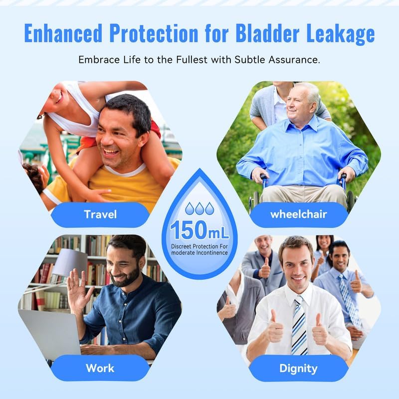 Carer Mens Incontinence Underwear, Washable Reusable Cotton Boxer Briefs with Front Fly, 150ml Leak Proof Underwear for Men Bladder Leakage, Waterproof 3 Pack (Black/Gray/Blue, Large) - Image 6