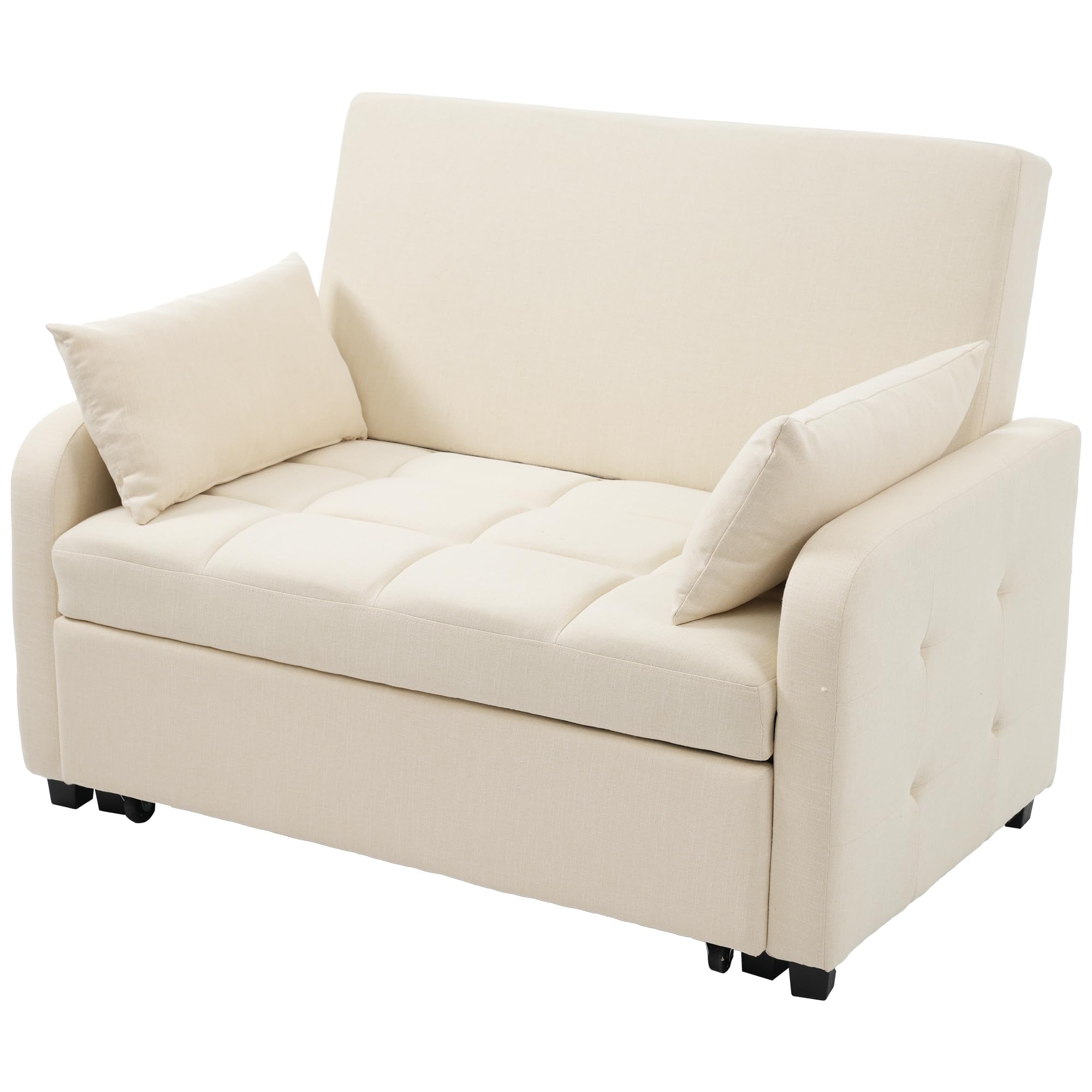 Dolamaní Sofá cama plegable con dormir y cajón, 2 plazas, 127 x 75 cm, extensible a 127 x 125 cm (beige)