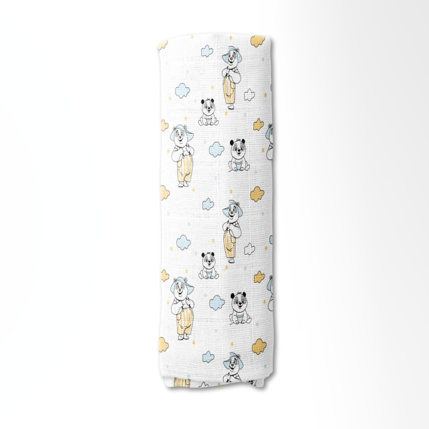 Haus and Kinder Muslin Swaddle Blanket - Set of 1 | Ultra-Soft Newborn Swaddle Wrap | Absorbent Baby Towel & Nursing Cover | Gender-Neutral, Unisex Baby Essentials| Panda Puff, 120cm x 120cm