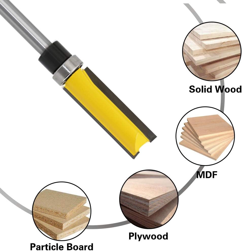 4Pcs Pattern Flush Trim Router Bit Set 1/4 inch Shank Template Router Bits 1/2 inch Cutting Dia Woodworking Router Tool by CHoiKWong (1/2 inch Cutting Diameter, yellow) - - 
