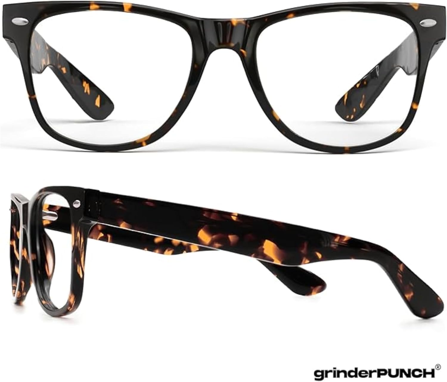 grinderPUNCH Blue Light Reading Glasses High Magnification Strong Reading Power Readers For Men Woman (2 Pack Tortoise Marble and Whisky, 6.00, x)