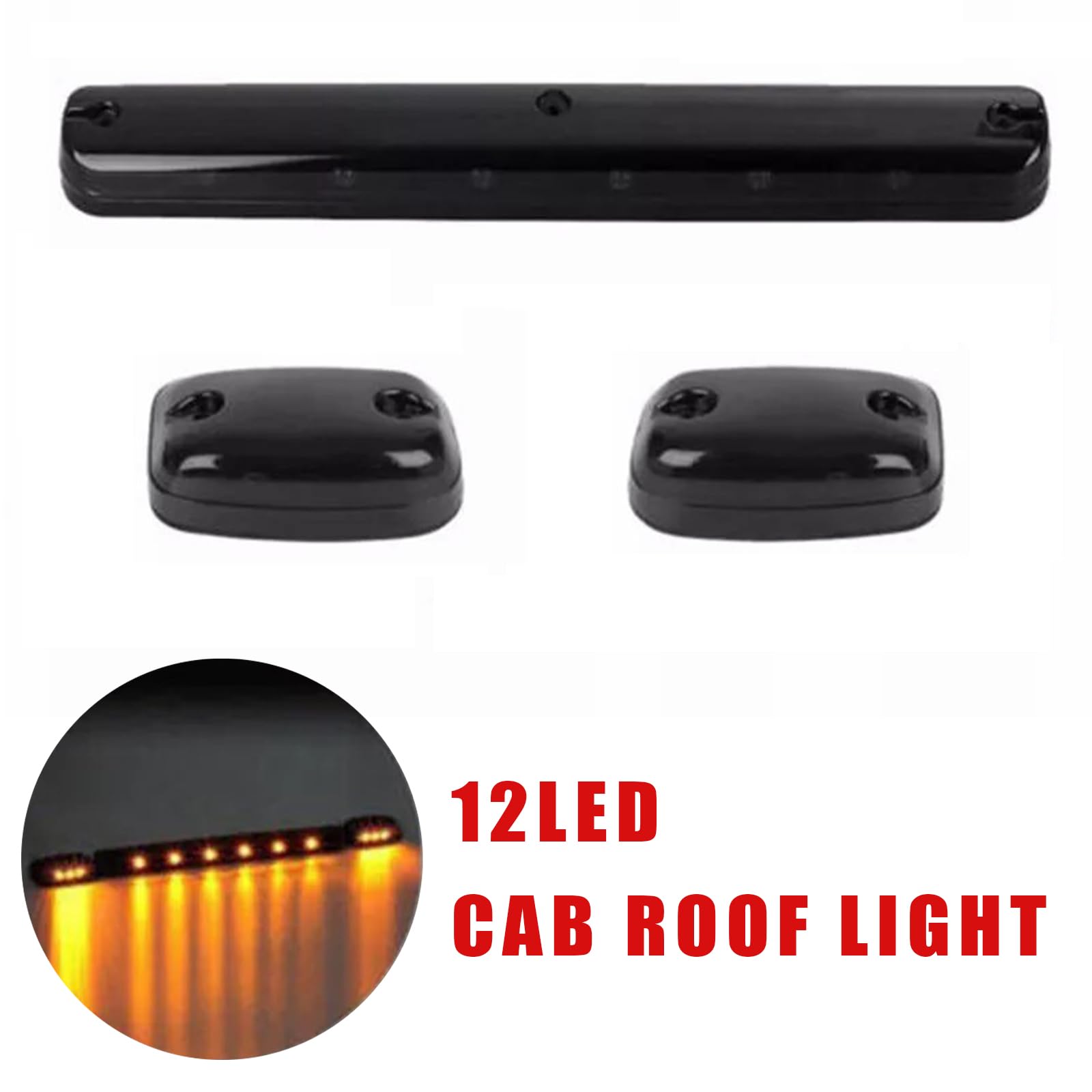 JUEDIMA Roof Marker Running Light Chrome Housing Smoked Lens Yellow LED Cab Fits for GMC Sierra 1500 2500HD 3500HD 07-13, Chevy Silverado 1500 2500HD 3500HD 07-13, 22956991 22956989