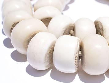 The Bead Chest Polished Kenya White Bone Beads Large 21mm African Round Large Hole 25 Inch Strand Handmade