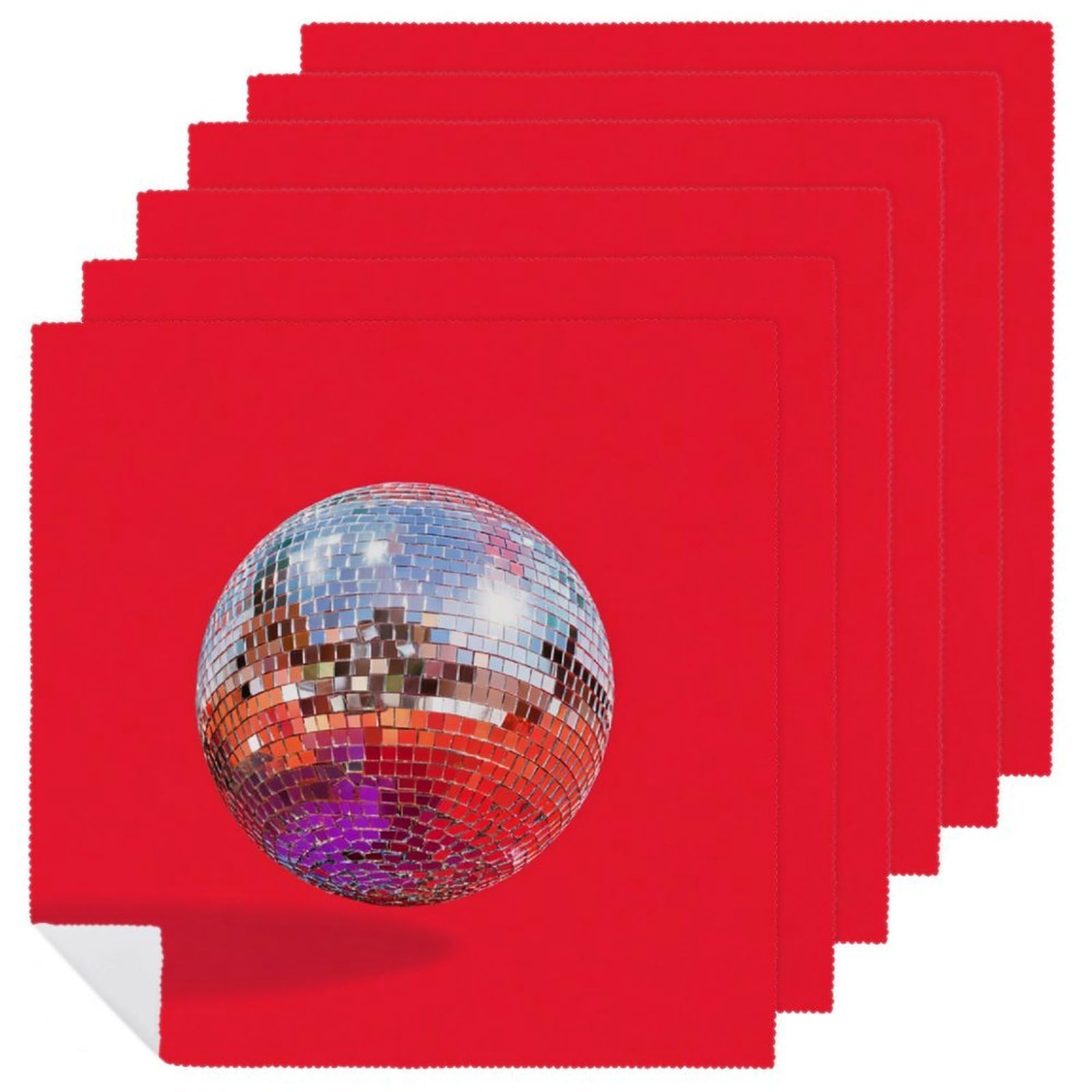 Disco Ball on Red Cloth Napkins Set of 6, Square Premium Reusable Washable Polyester Table Linen Napkin for Dinner Party