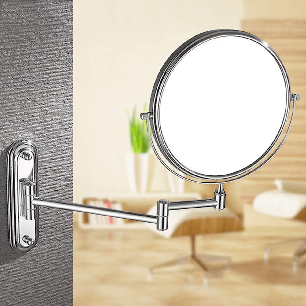 Specchio per Trucco a Parete, Specchio cosmetico ingranditore bifacciale, Girevole a 360 Gradi, Braccio Estensibile, Rotondo, Senza Luce