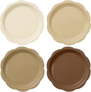 Brown Gradient Paper Plates, 9 Inch Scalloped Party Plates | 48 9-Inch Dinner Plates in Four Coordinated Gradient Shades; Thanksgiving, Fall Weddings, Harvest and Rustic Parties