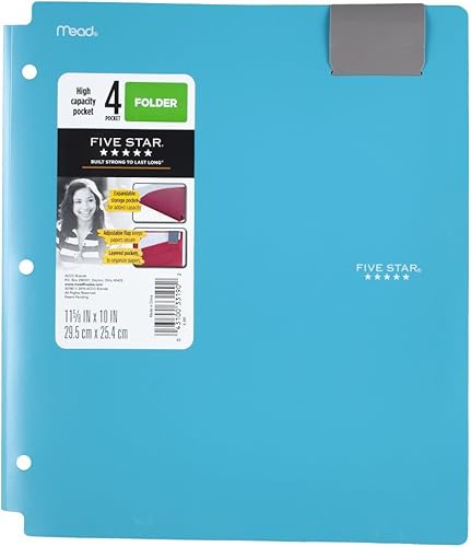 Miniatura 3 de Five Star Carpeta de 4 bolsillos, plástico, alta capacidad, carpetas con bolsillos, color seleccionado para ti, 1 unidad (33190)