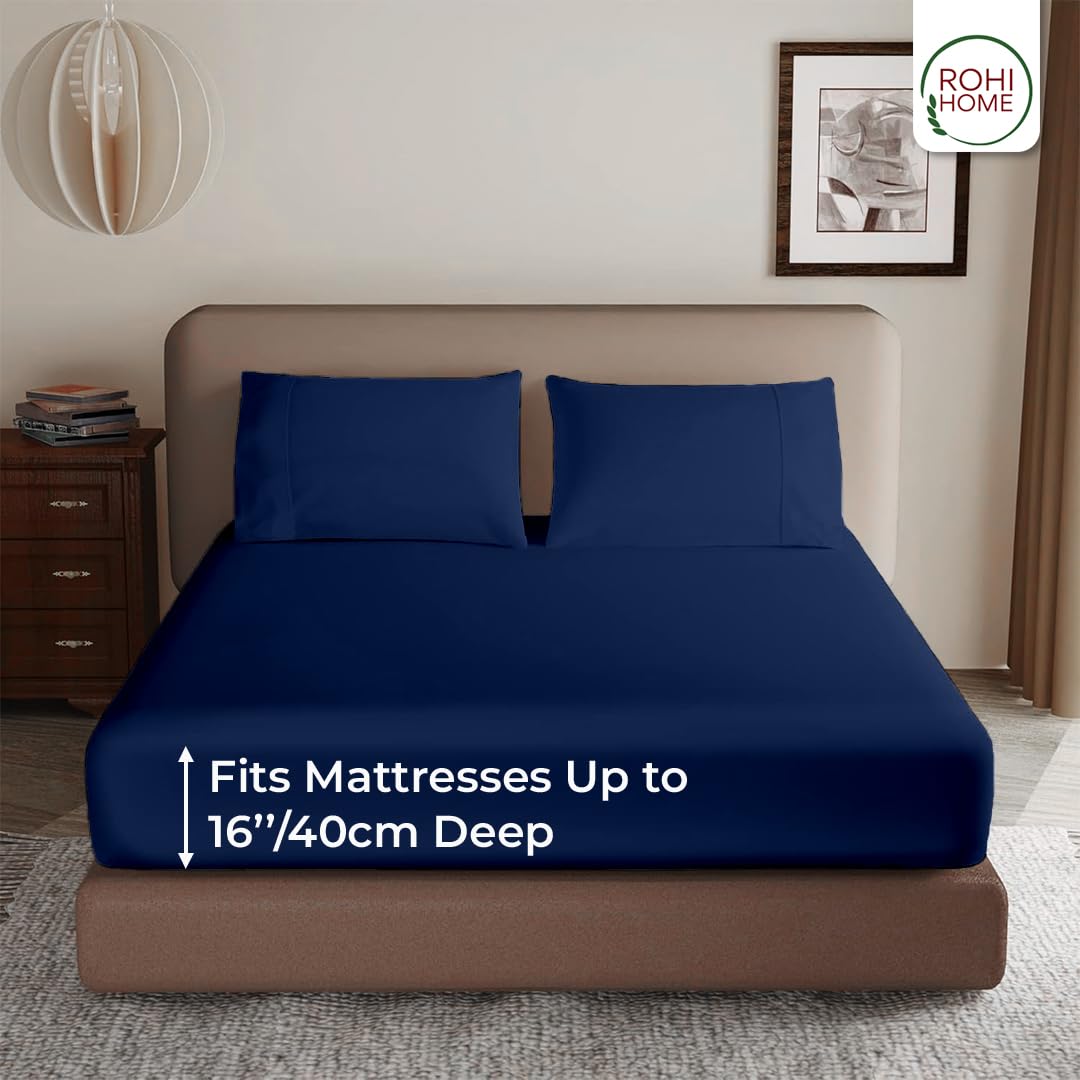 Rohi Double Bed Fitted Sheet 100% Microfibre, 16'' (40cm) Extra Deep Fitted Sheet with Elasticated Corners, Ultra Soft - Image 3
