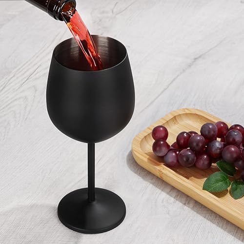 Miniatura 3 de Lifecapido Copas de vino de acero inoxidable, copas de vino de tallo de acero inoxidable de 18 onzas, copas de vino de metal con tallo con cepillo