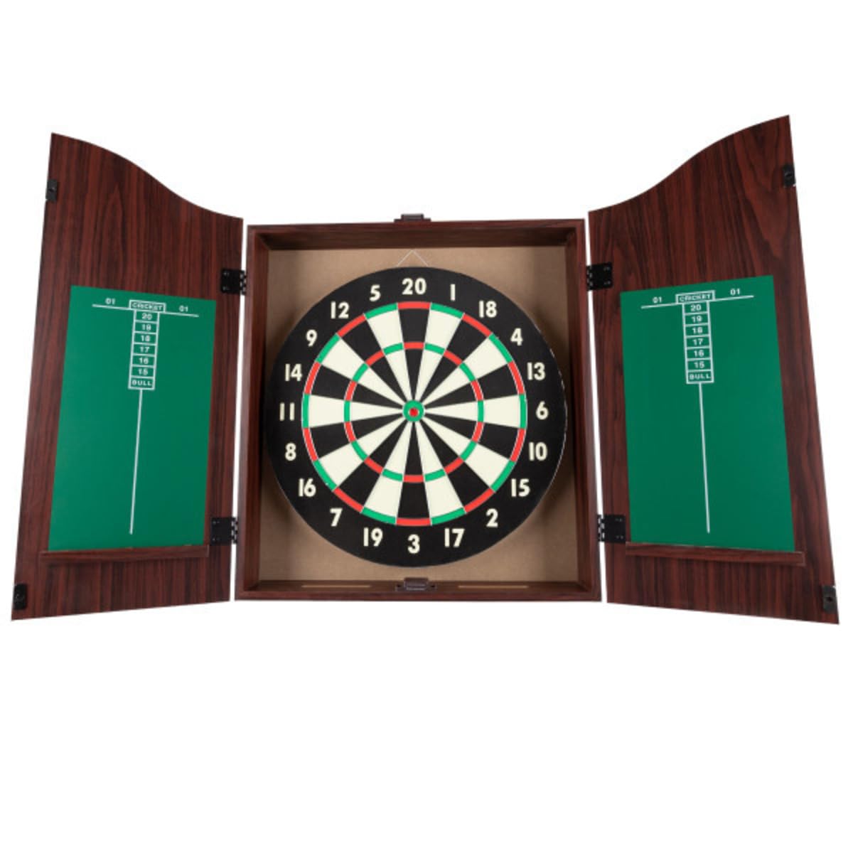Dart Board Cabinet Set with 18-inch Dartboard, 6 Steel-Tip Darts, and Chalkboard Scoring for Game Rooms, Man Caves, and Home Bars by Trademark Poker