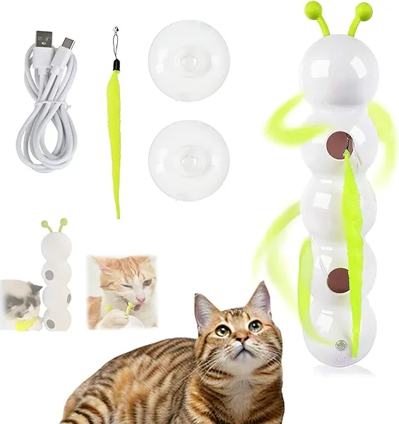 YSpetclp Whirlie Cat Toy – Smart Motion Interactive Cat Toy with Worm Design for Indoor Cats Automatic Cat Toys Tail for Hunting, Jumping, and Interactive Play Mount on Wall, Window