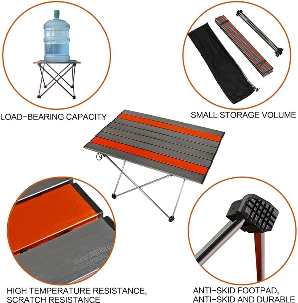 Portable Camping Folding Table, Outdoor Lightweight Camping Aluminum Table for Picnic Camp Boat Travel, Party Dining Camp Tables(Orange+Sliver) (Large-27 Dx18 Wx16 H(68.5×46.5×40.5 cm))