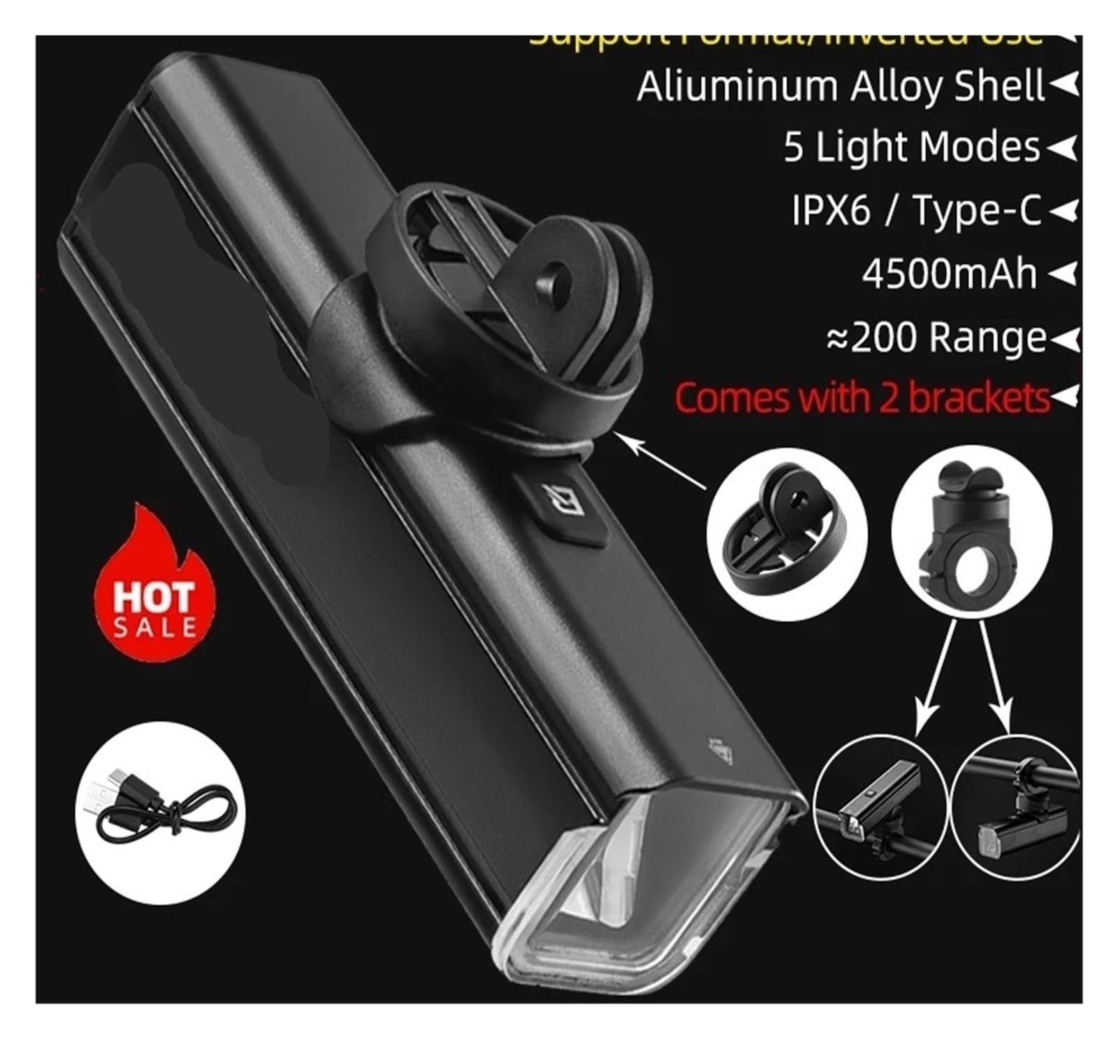 Luce anteriore for bici a LED ricaricabile di tipo C da 1 pezzo,