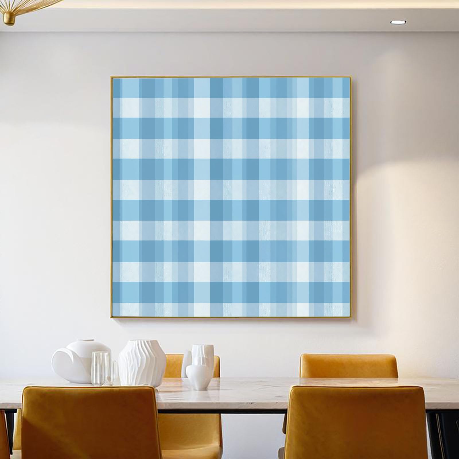 Dipinti Su Tela Scacchiera Sfumata, Poster Da Parete Di Stile Country Geometrico, Quadri Dipinti Su Tela In Blu Bianco Stampe Da Parete Per Soggiorno Decorazione, Senza Cornice, 70X100Cm