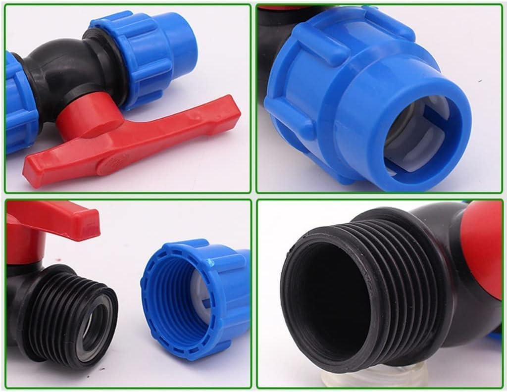 Conector de manguera con tope de agua, válvula rápida para tubo de plástico de 20-63 mm, accesorios de válvula de bola recta unidireccional, 1 pieza