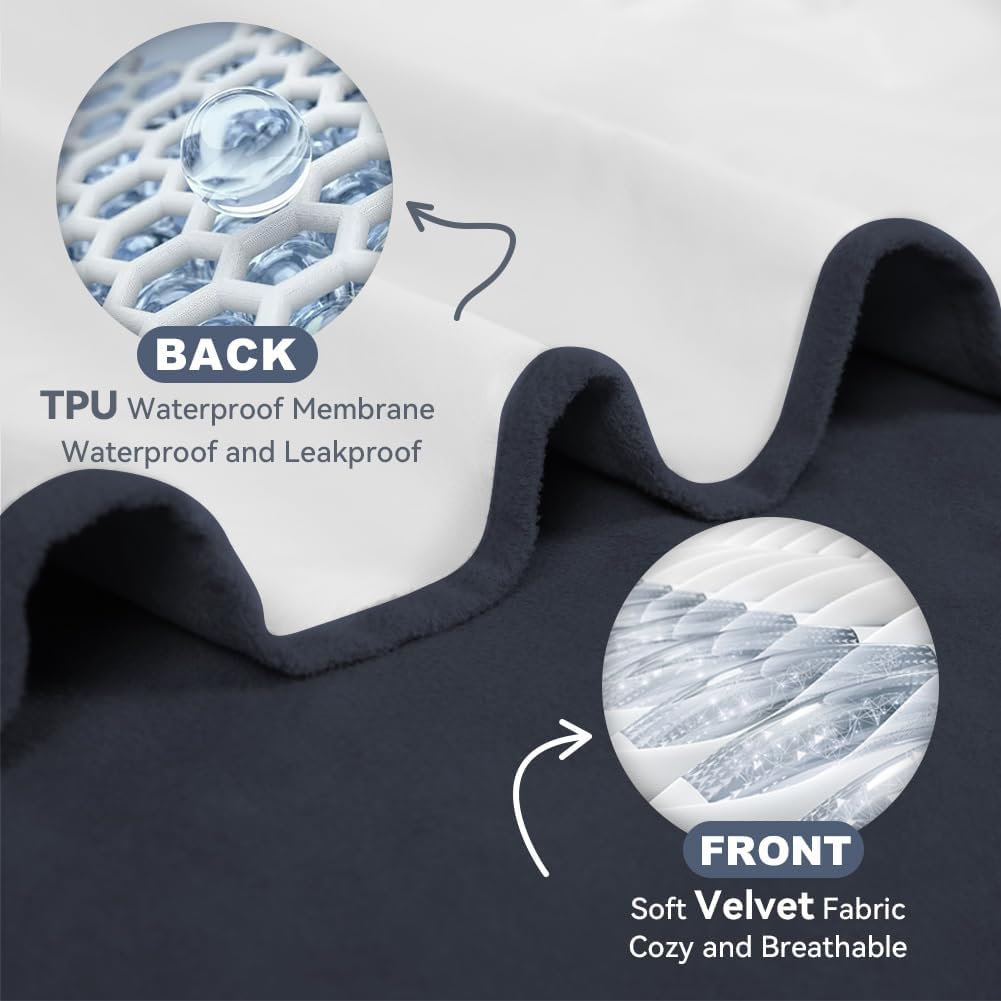 DUJUIKE Funda Impermeable para Cama, Funda de Terciopelo Impermeable, Protector de colchón Infantil 100% Impermeable y Transpirable, Funda de colchón silenciosa, súper Suave(Azul Marino, 230 x 250cm)