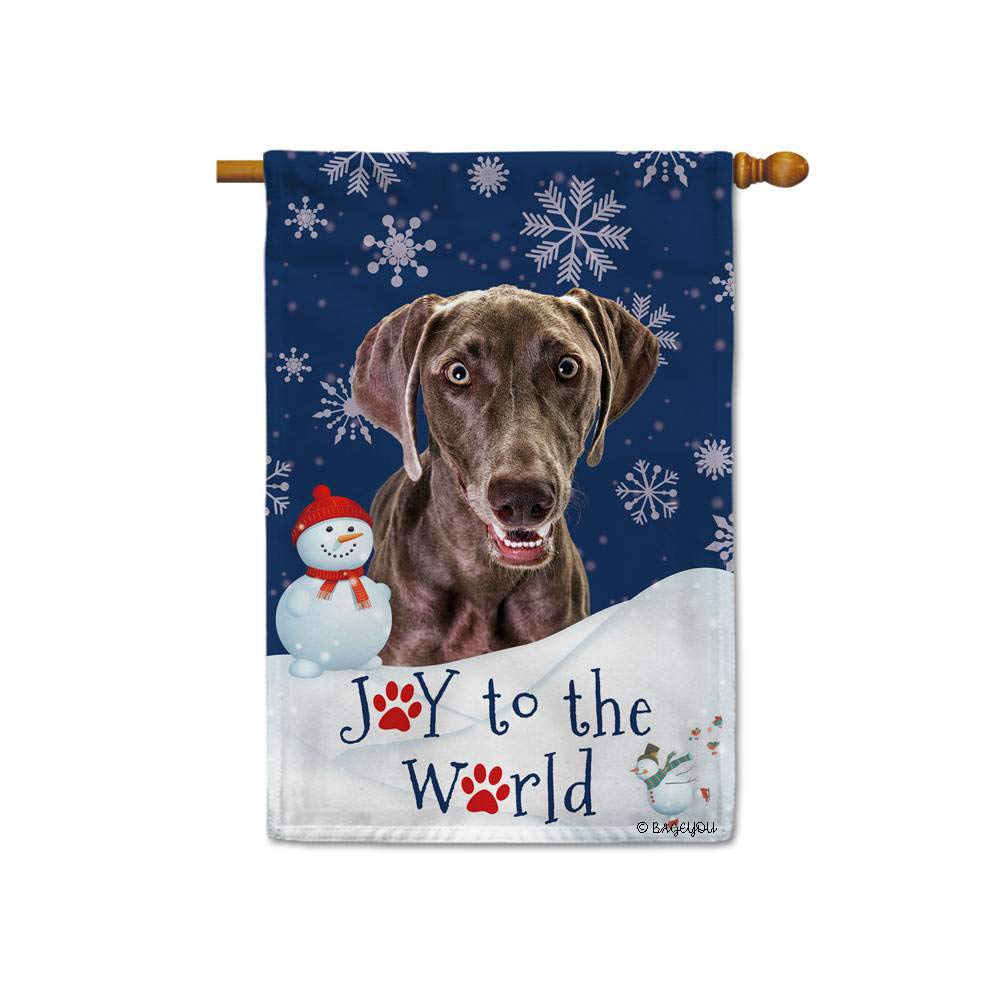 BAGEYOUHappy Winter Holiday Snow with My Love Dog Weimaraner Dog Decorative House Flag Joy to The World Snowfalke Paws Snowman Home Decor Banner for Outside 28x40 Inch Printed Double Sided