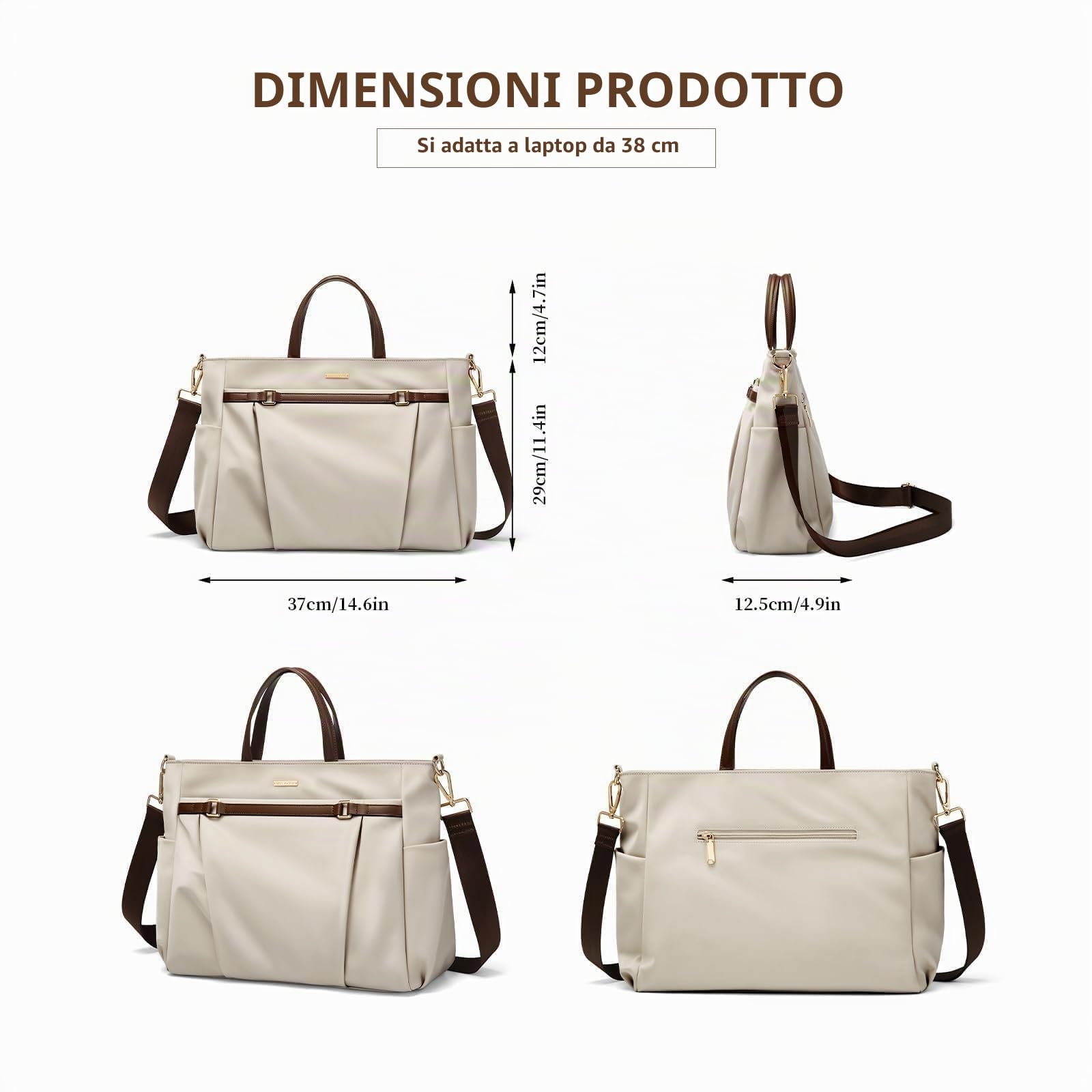 Borsa Messenger Donna Impermeabile Borsa Porta PC 15 Pollici - Borsa Lavoro Grande per Ufficio, Università e Scuola - Albicocca