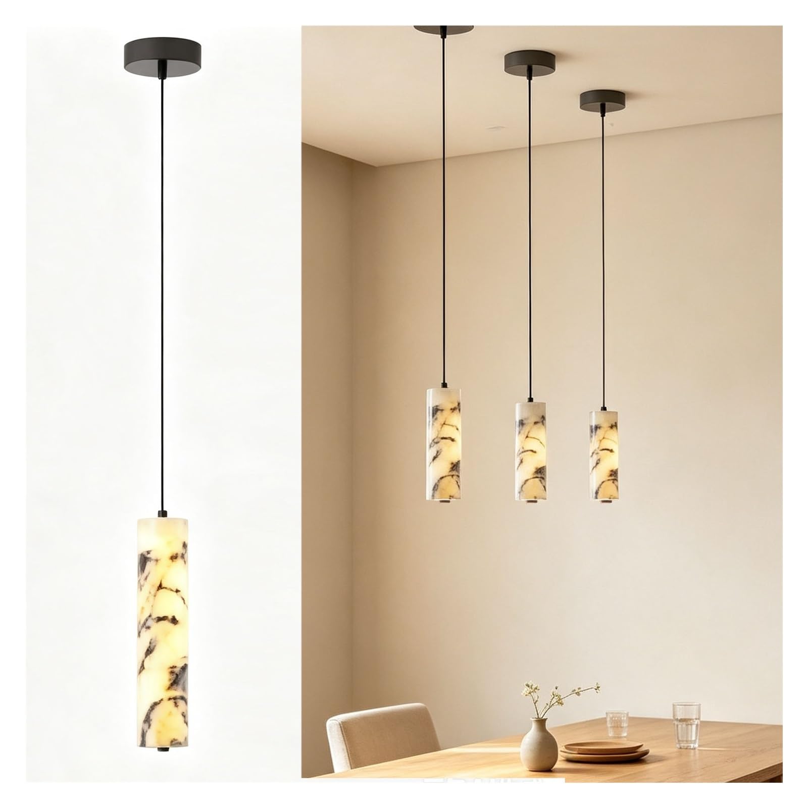 LUOYAOB Alabaster Pendant Light Marble Pendant Light Cylinder Hanging Lamp