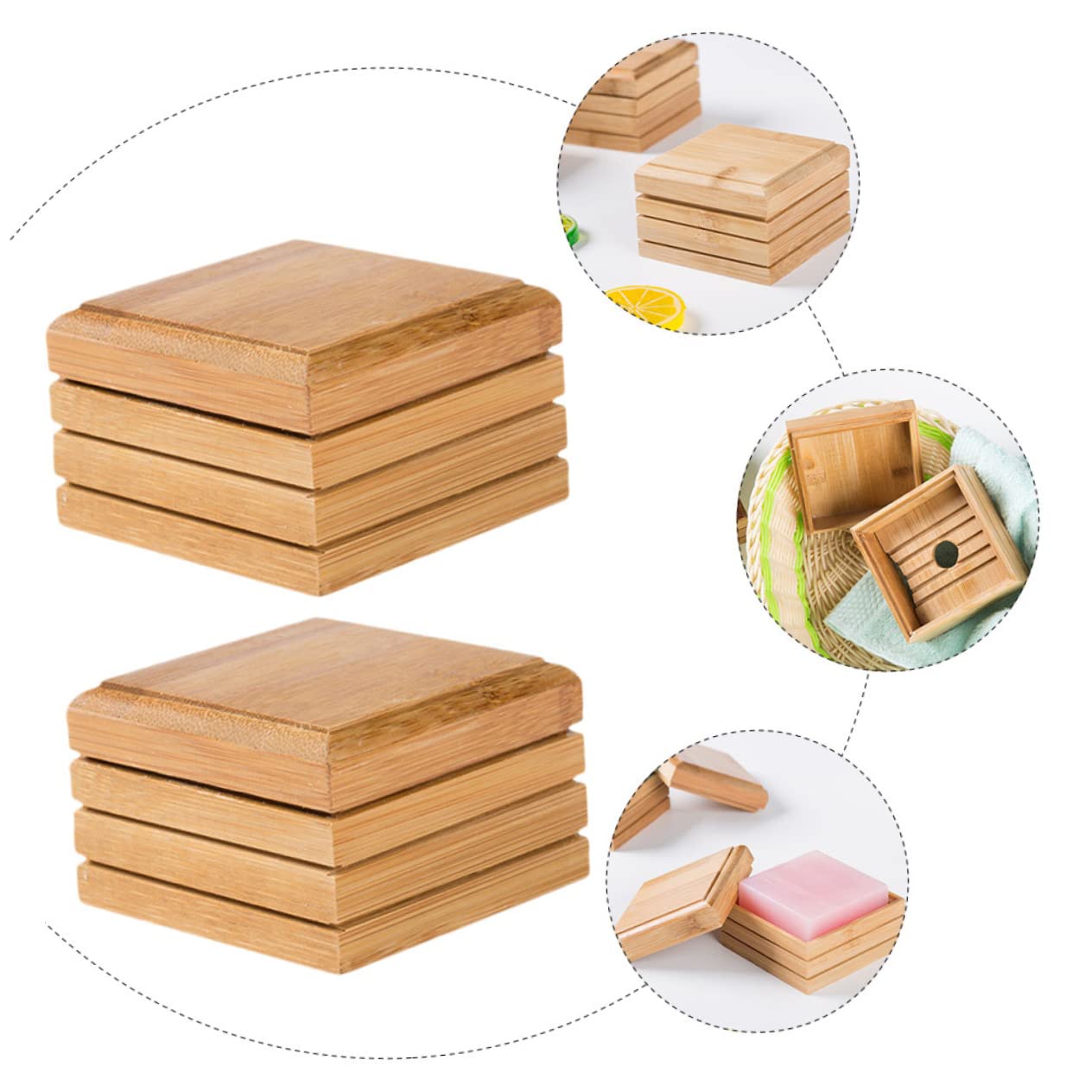 4piezas Jabonera De Bambú Ecológica Drenaje Soporte para Jabón Natural para Baño y Cocina
