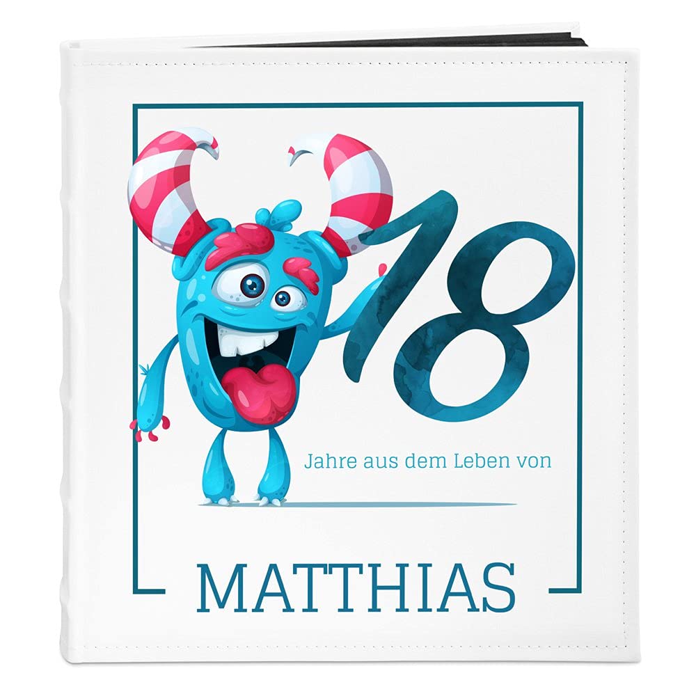 Maverton Fotoalbum zum Selbstgestalten mit Aufdruck - für 240 Fotos 10x15-60 schwarze Seiten - Größe 33x30cm - Weiß - personalisierte Geschenke für Herren - Geburtstagsgeschenk
