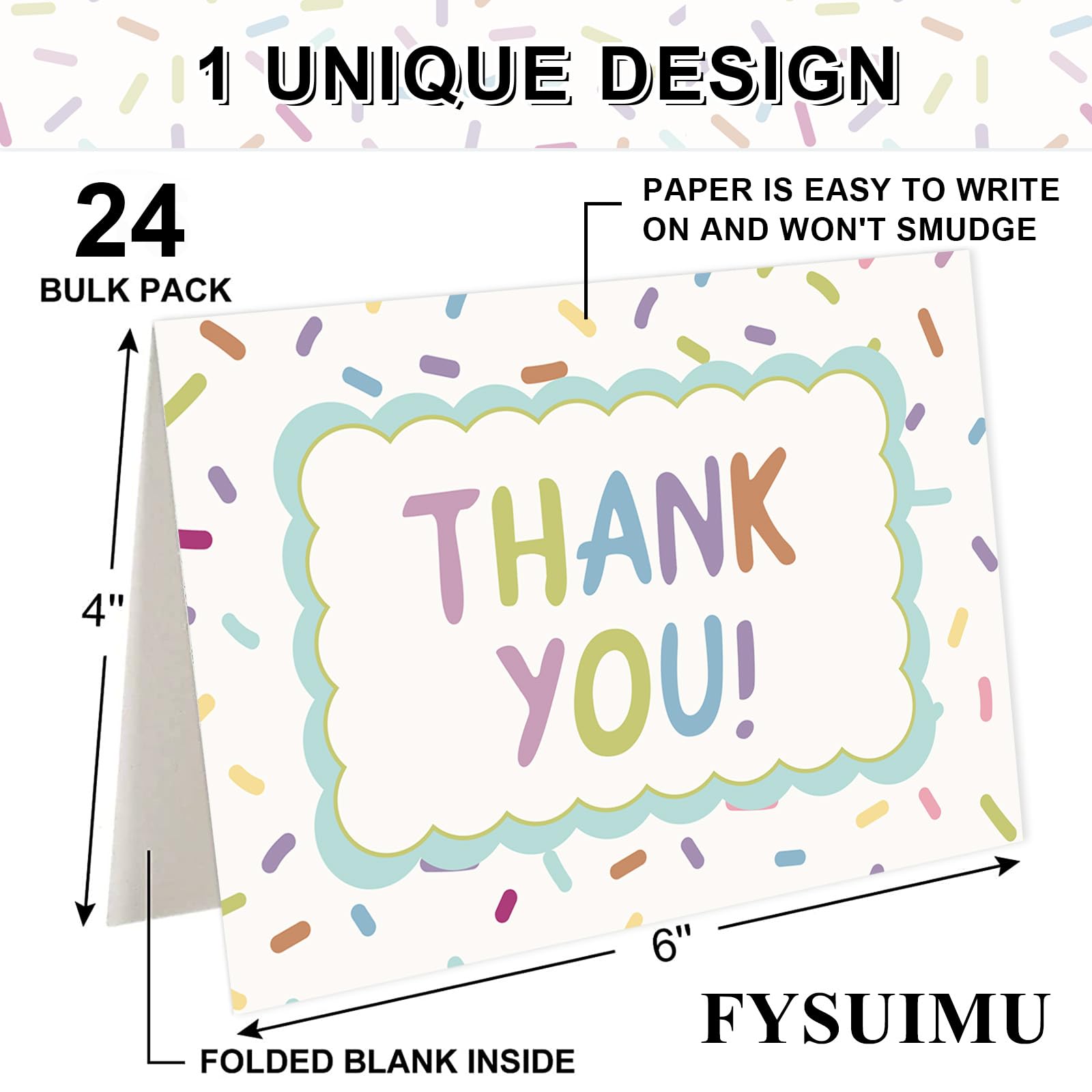 FYSUIMU Paquete de 24 tarjetas de agradecimiento a granel, coloridas tarjetas de notas en blanco con sobres, calcomanías de aluminio, tarjetas de felicitación para cumpleaños, baby shower, boda