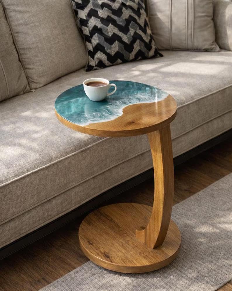 ローゼンクイスト、押しボタン、希少レゾネ、新品額装付、アート、インテリア Dreamy design Ocean Epoxy Resin Sofa Side Table with Hidden Wheels