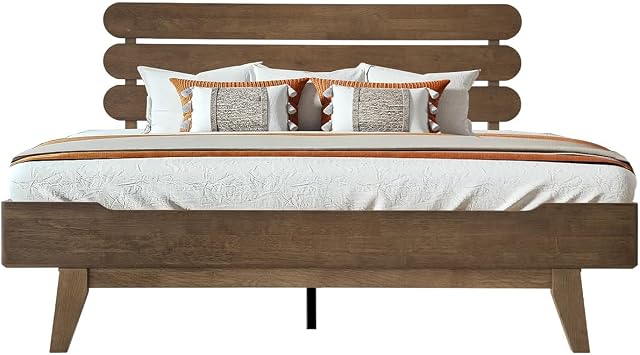 Full Size Solid Wood Platform Bed Frame with Headboard & Footboard, 12 Strong Slats Structure, Metal Legs, Anti-Slip & Noise-Free, Easy Assembly, No Box Spring Needed, Barnwood Finish OZF-30